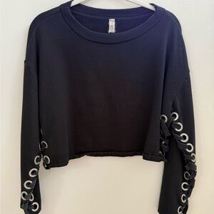 ALO Yoga Black Cropped Sweatshirt with Silver Embellishments